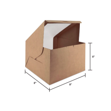 BROWN CAKE BOX WITH 'L' WINDOW (BL8) 8 X 8 X 3"